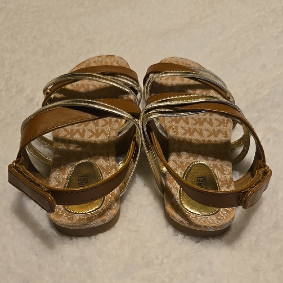 Michael Kors Gold and Brown Sandals with Metallic Straps and Cork Sole - Picture 3 of 4